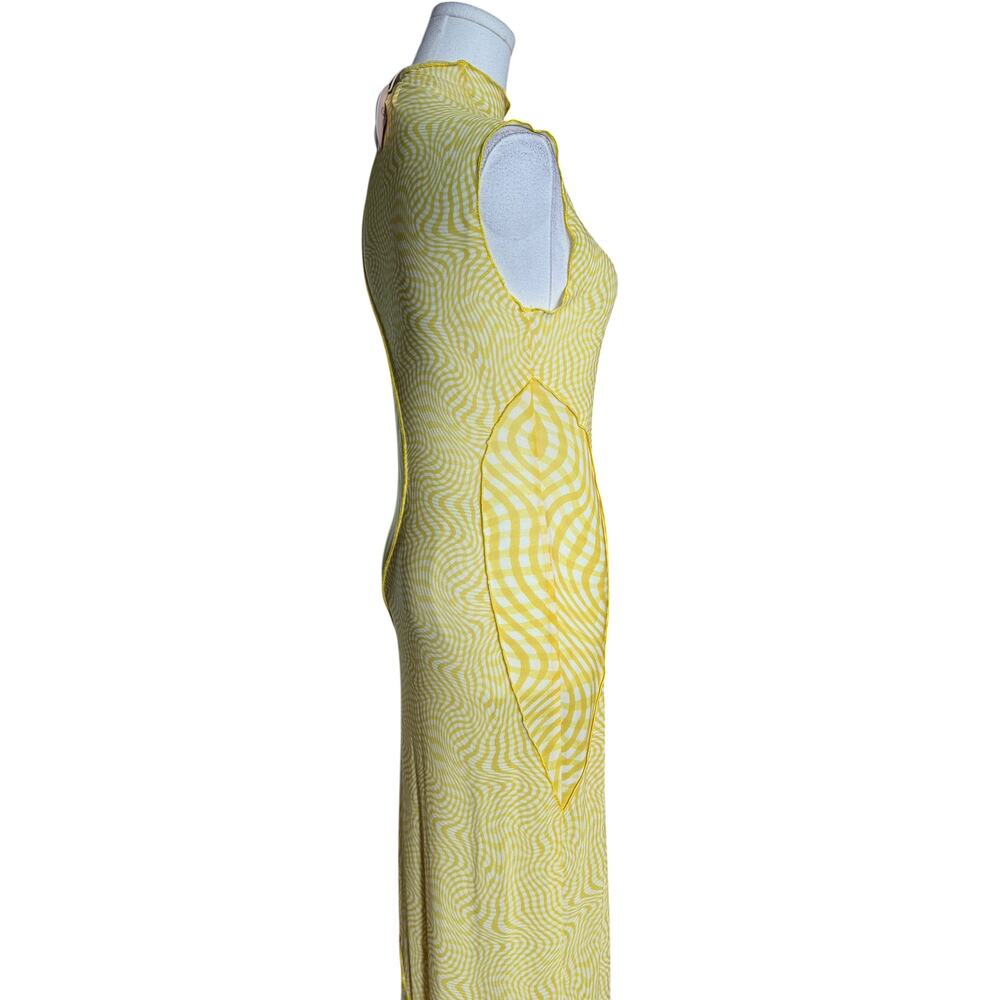 Camila Coelho NWT Lagoon Yellow Swirl Mesh Maxi Dress S Mock Neck Bodycon - Picture 12 of 13
